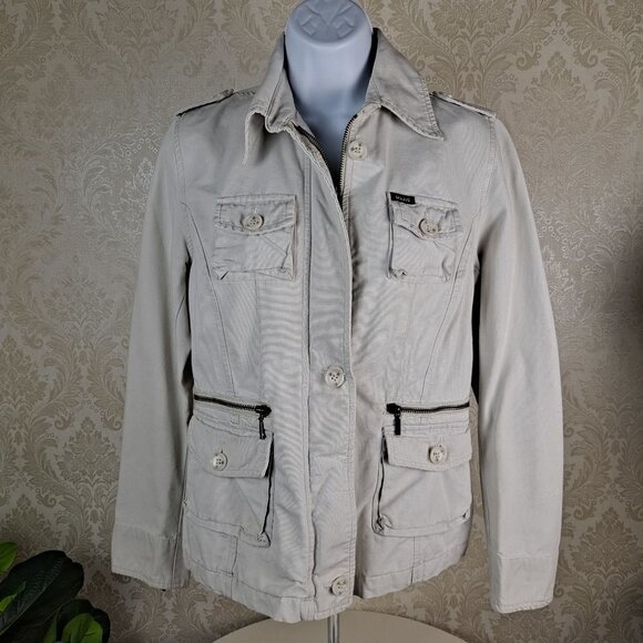 UWR Size Large Khaki Full Zip Utility Jacket Pockets Unlined EUC - Picture 1 of 15